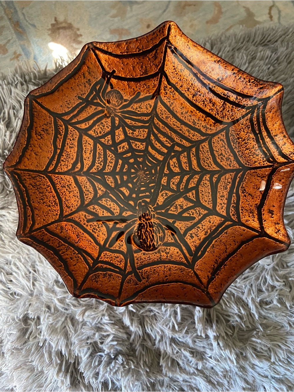 Bath & Body Works 2022? Glass Spiderweb Orange & Black Decorative Bowl Halloween
